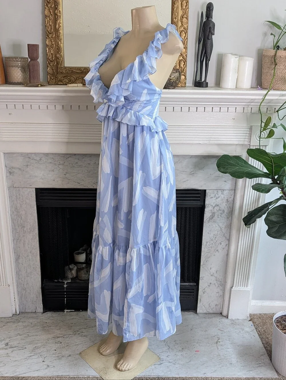 Abercrombie Fitch Powder Blue Ruffle Maxi Dress Size XS Tiered Romantic Flowy